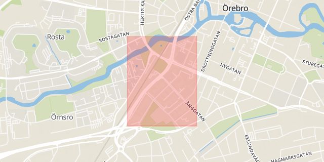 Karta som med röd fyrkant ramar in Fabriksgatan, Örebro, Örebro län