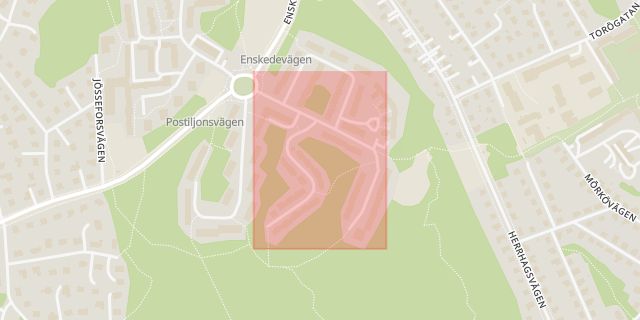 Karta som med röd fyrkant ramar in Oppundavägen, Svedmyra, Stockholm, Stockholms län