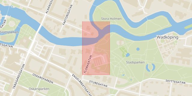 Karta som med röd fyrkant ramar in Stadsparken, Örebro, Örebro län
