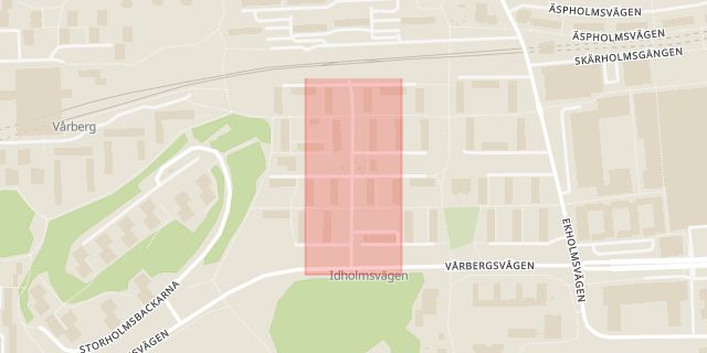 Karta som med röd fyrkant ramar in Idholmsvägen, Stockholm, Stockholms län