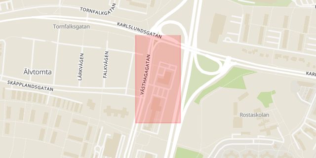 Karta som med röd fyrkant ramar in Trafikenheten, Västhaga, Örebro, Örebro län