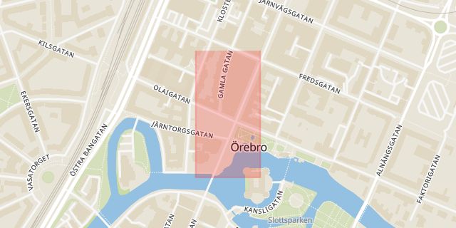 Karta som med röd fyrkant ramar in Apotek, Olaigatan, Järntorget, Örebro, Örebro län
