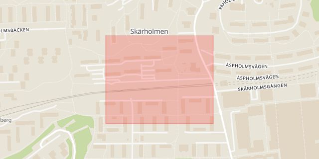 Karta som med röd fyrkant ramar in Skärholmen, Brantholmsgränd, Stockholm, Stockholms län