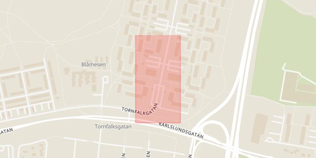 Karta som med röd fyrkant ramar in Oxhagen, Tornfalkgatan, Örebro, Örebro län