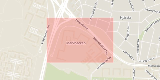 Karta som med röd fyrkant ramar in Oxhagen, Örnsköldsgatan, Örebro, Örebro län
