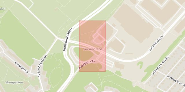 Karta som med röd fyrkant ramar in Enskedefältet, Sockengränd, Stockholm, Stockholms län