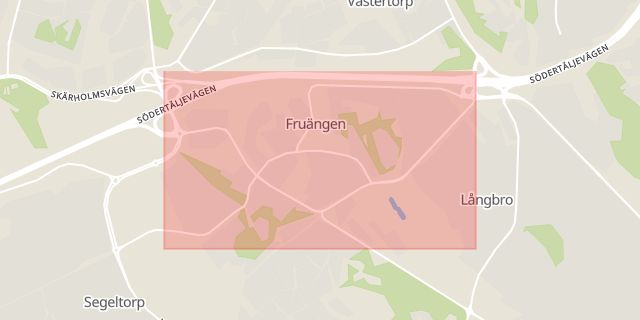 Karta som med röd fyrkant ramar in Hägersten, Fruängen, Stockholm, Stockholms län