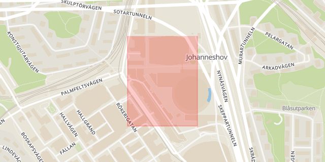 Karta som med röd fyrkant ramar in Globen, Stockholm, Stockholms län