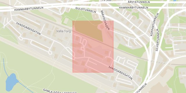 Karta som med röd fyrkant ramar in Östberga, Valla Torg, Stockholm, Stockholms län