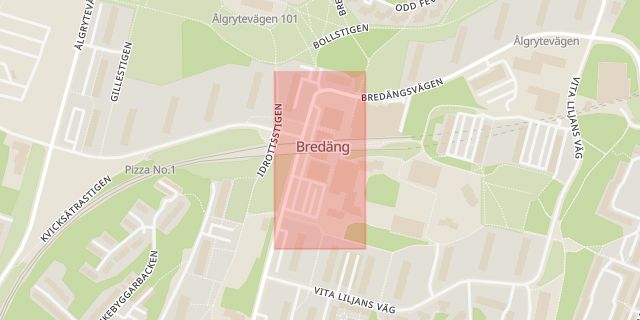 Karta som med röd fyrkant ramar in Bredängstorget, Stockholm, Stockholms län