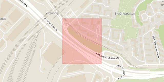 Karta som med röd fyrkant ramar in Årsta, Årstaberg, Stockholm, Stockholms län
