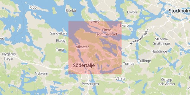 Karta som med röd fyrkant ramar in Salem, Stockholms län