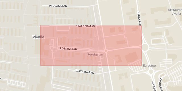 Karta som med röd fyrkant ramar in Poesigatan, Örebro, Örebro län