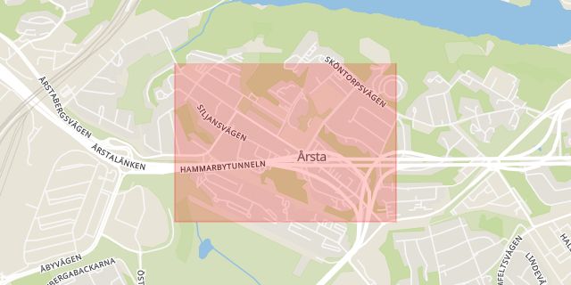 Karta som med röd fyrkant ramar in Årstavägen, Årsta, Stockholm, Stockholms län