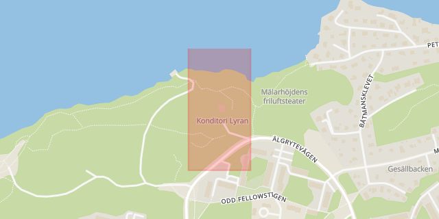 Karta som med röd fyrkant ramar in Skärholmen, Cafe, Stockholms län