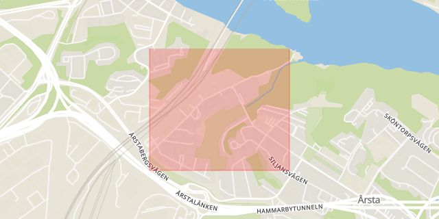 Karta som med röd fyrkant ramar in Svärdlångsvägen, Årsta, Södermalm, Stockholm, Stockholms län