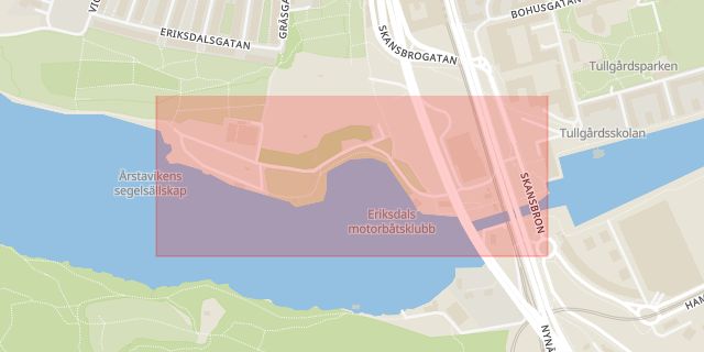 Karta som med röd fyrkant ramar in Hammarby Slussväg, Stockholm, Stockholms län