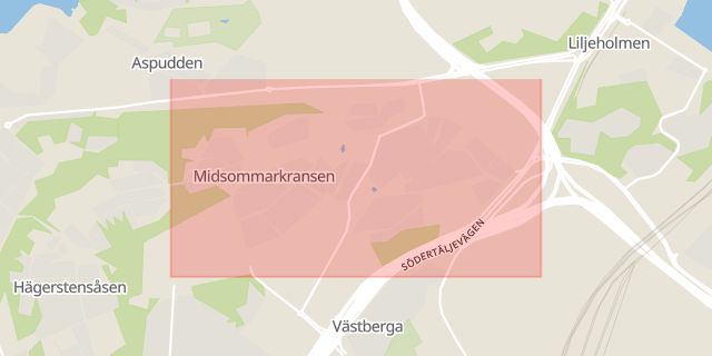 Karta som med röd fyrkant ramar in Hägersten, Älvsjö Stadsdelsområde, Midsommarkransen, Stockholm, Stockholms län