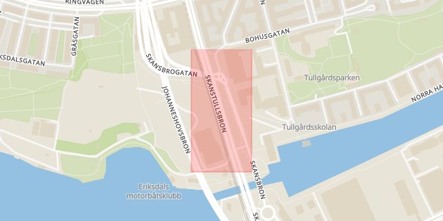Karta som med röd fyrkant ramar in Skanstullsbron, Södermalm, Stockholm, Stockholms län