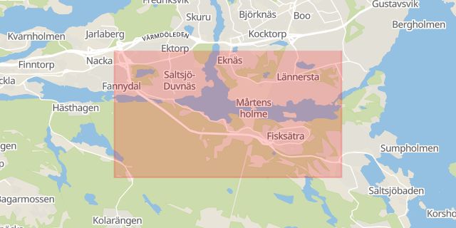 Karta som med röd fyrkant ramar in Saltsjöbadsleden, Nacka, Stockholms län