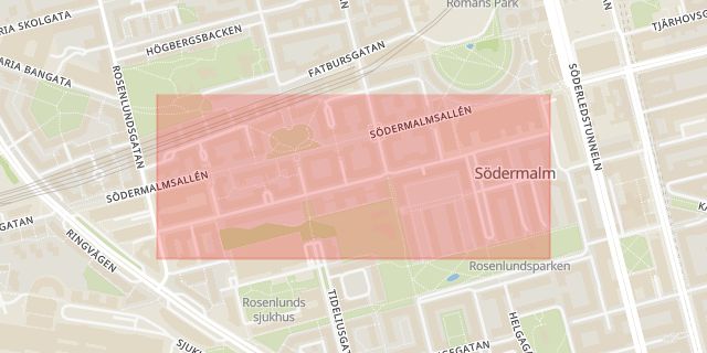 Karta som med röd fyrkant ramar in Magnus Ladulåsgatan, Södermalm, Stockholm, Stockholms län