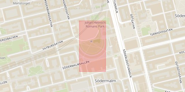 Karta som med röd fyrkant ramar in Medborgarplatsen, Fatbursparken, Stockholm, Stockholms län