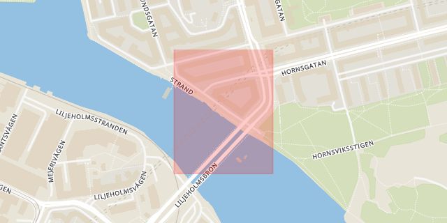 Karta som med röd fyrkant ramar in Södermalm, Hornstulls Strand, Reimersholme, Stockholm, Stockholms län