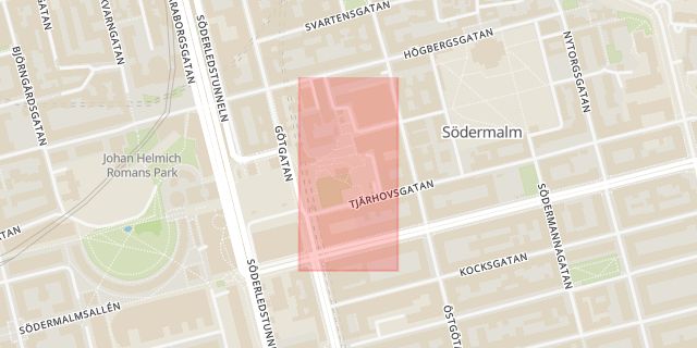 Karta som med röd fyrkant ramar in Folkungagatan, Björns Trädgård, Stockholm, Stockholms län