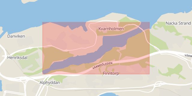 Karta som med röd fyrkant ramar in Svindersviken, Nacka, Stockholms län