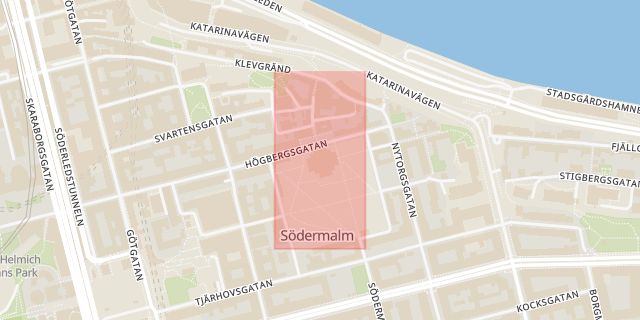 Karta som med röd fyrkant ramar in Katarina Kyrka, Stockholm, Stockholms län