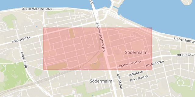 Karta som med röd fyrkant ramar in Högbergsgatan, Södermalm, Stockholm, Stockholms län