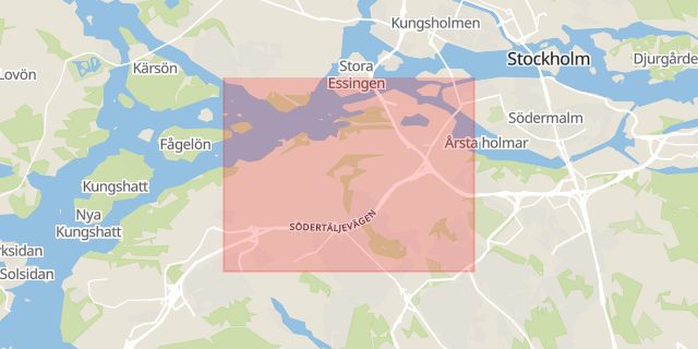 Karta som med röd fyrkant ramar in Hägersten, Stockholm, Stockholms län