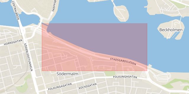 Karta som med röd fyrkant ramar in Stadsgårdsleden, Stockholm, Stockholms län