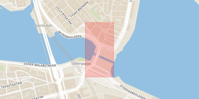 Karta som med röd fyrkant ramar in Södermalm, Katarinavägen, Gamla Stan, Stockholm, Stockholms län