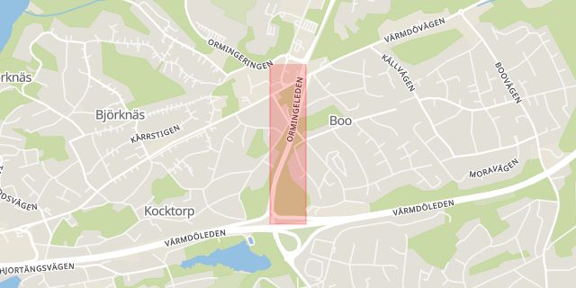 Karta som med röd fyrkant ramar in Ormingeleden, Nacka, Stockholms län