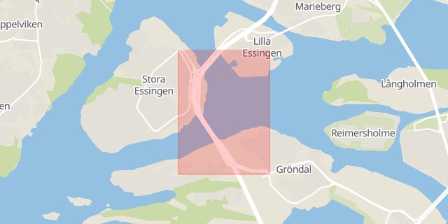 Karta som med röd fyrkant ramar in Gröndalsbron, Stockholm, Stockholms län