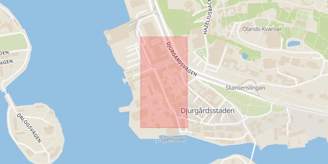 Karta som med röd fyrkant ramar in Gröna Lund, Stockholm, Stockholms län