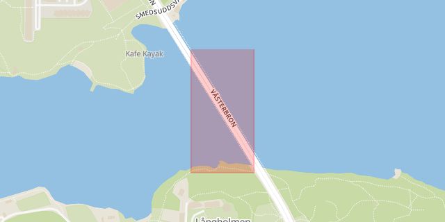 Karta som med röd fyrkant ramar in Västerbron, Odengatan, Dalagatan, Stockholm, Stockholms län
