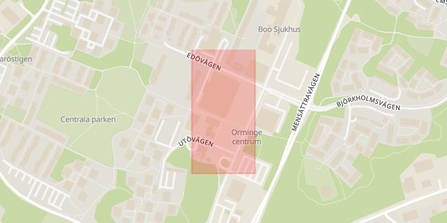 Karta som med röd fyrkant ramar in Orminge, Väga, Nacka, Stockholms län