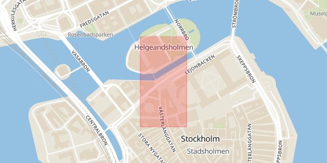 Karta som med röd fyrkant ramar in Mynttorget, Sergelarkaden, Stockholm, Stockholms län