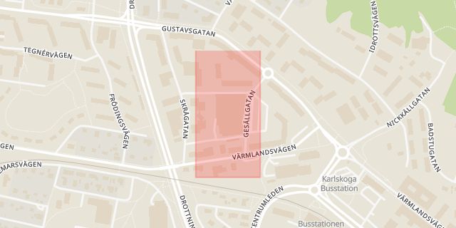 Karta som med röd fyrkant ramar in Ica Maxi, Karlskoga, Örebro län