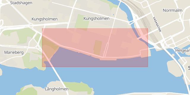 Karta som med röd fyrkant ramar in Norr Mälarstrand, Stockholm, Stockholms län