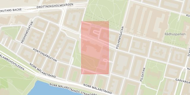 Karta som med röd fyrkant ramar in Kungsholmen, Höja, Stockholms län