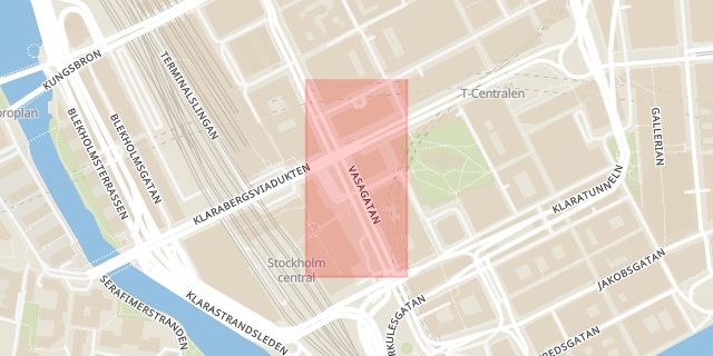 Karta som med röd fyrkant ramar in Centralen, Sergelarkaden, Stockholm, Stockholms län