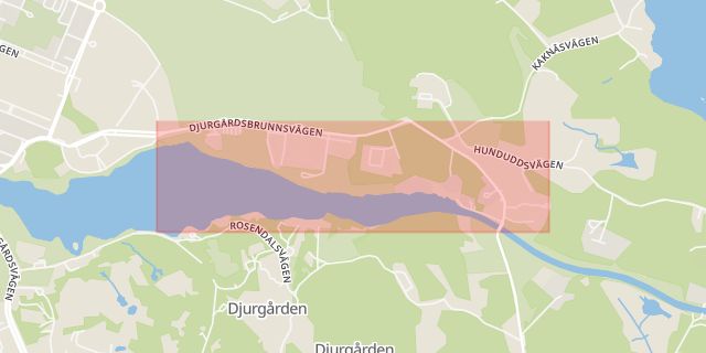 Karta som med röd fyrkant ramar in Djurgårdsbrunnsvägen, Ladugårdsgärdet, Gärdesvägen, Stockholm, Stockholms län
