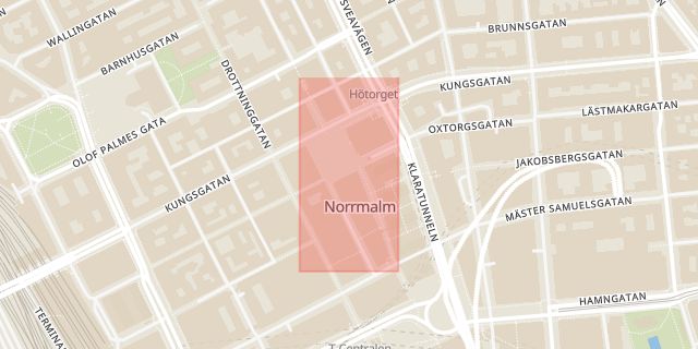 Karta som med röd fyrkant ramar in Hötorget, Sergels Torg, Stockholm, Stockholms län