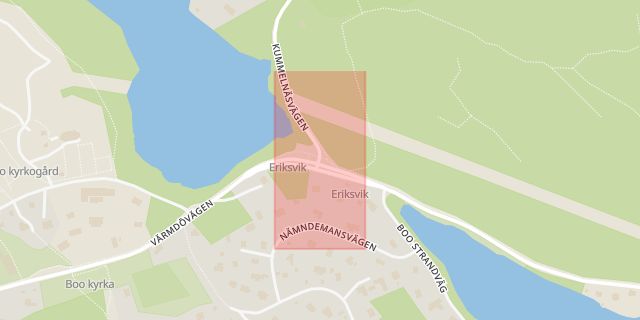 Karta som med röd fyrkant ramar in Eriksvik, Nacka, Stockholms län