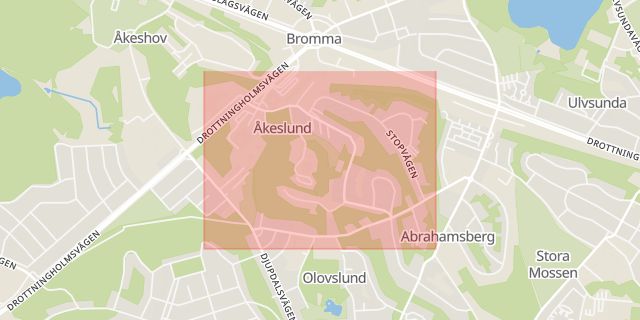 Karta som med röd fyrkant ramar in Bromma, Åkeslund, Stockholm, Stockholms län