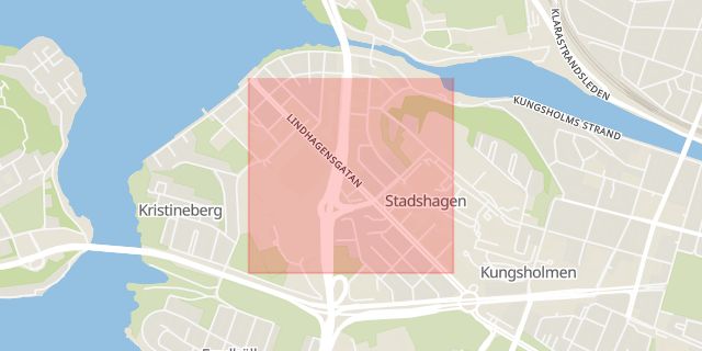 Karta som med röd fyrkant ramar in Lindhagensgatan, Stadshagen, Stockholm, Stockholms län