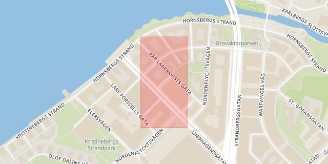 Karta som med röd fyrkant ramar in Hornsberg, Stockholm, Stockholms län